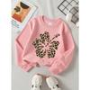 Leopard Print Flower Design 2026 New Girls' Long-sleeve Casual Crewneck Sweatshirt, Suitable for Outdoor Sports and
