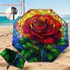 1pc Vivid Stained Glass Rose Styled Automatic Folding Umbrella, Morning-use Blocking Umbrella, Thickened Reinforced Umbrella F
