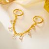 Gold Plated Double Hoop Teardrop Zircon Tassel Pendant Rings for Women Crystal Water Drop Connected Finger Ring Party Jewelry