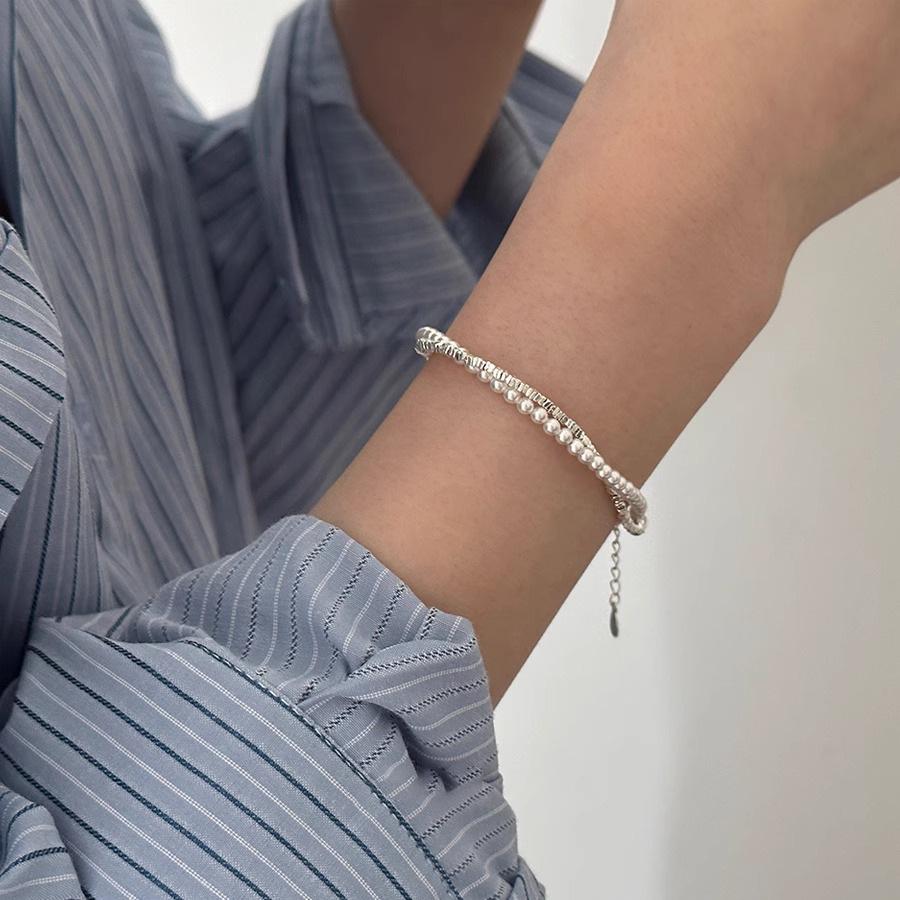 PANJBJ 925 Silve Beads Letters Bracelet for Women Girl Gift Punk Good Luck Simplicity Jewelry