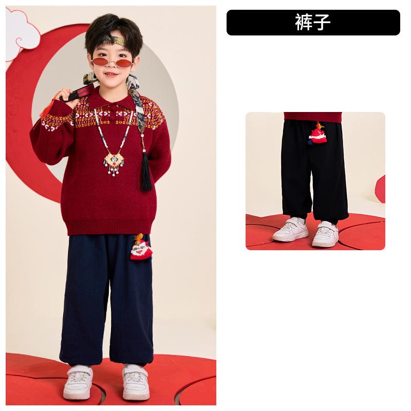 Костюмы для детского новогоднего представления Мальчики Ханьфу Девочки Юбка-лошадка Хор Китайский стиль Красный Праздничная новогодняя одежда 110cm