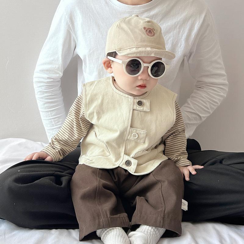 Baby Vest Jacket Autumn Baby Clothes New Han Fan Handsome Boy Foreign Style Striped Bottoming Shirt Straight Pants