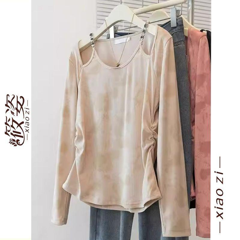 Autumn New Hot Girl Slim Fit Versatile Tie-dye Long-sleeved New T-shirt Design Bottoming Top for Women