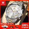 OLEVS 3676 Mens Watch Quartz Watch Multifunctional Chronograph Waterproof Luminous Moon Phase Watch Mens Gifts Original Reloj