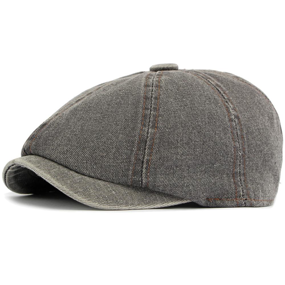 

HT5077 Mens Berets Women Retro Artist Painter Beret Hat Male Female Ivy Flat Cap 2026 New All Seasons Denim Octagonal Beret Cap 56-60cm Adjustable світло-сірого кольору