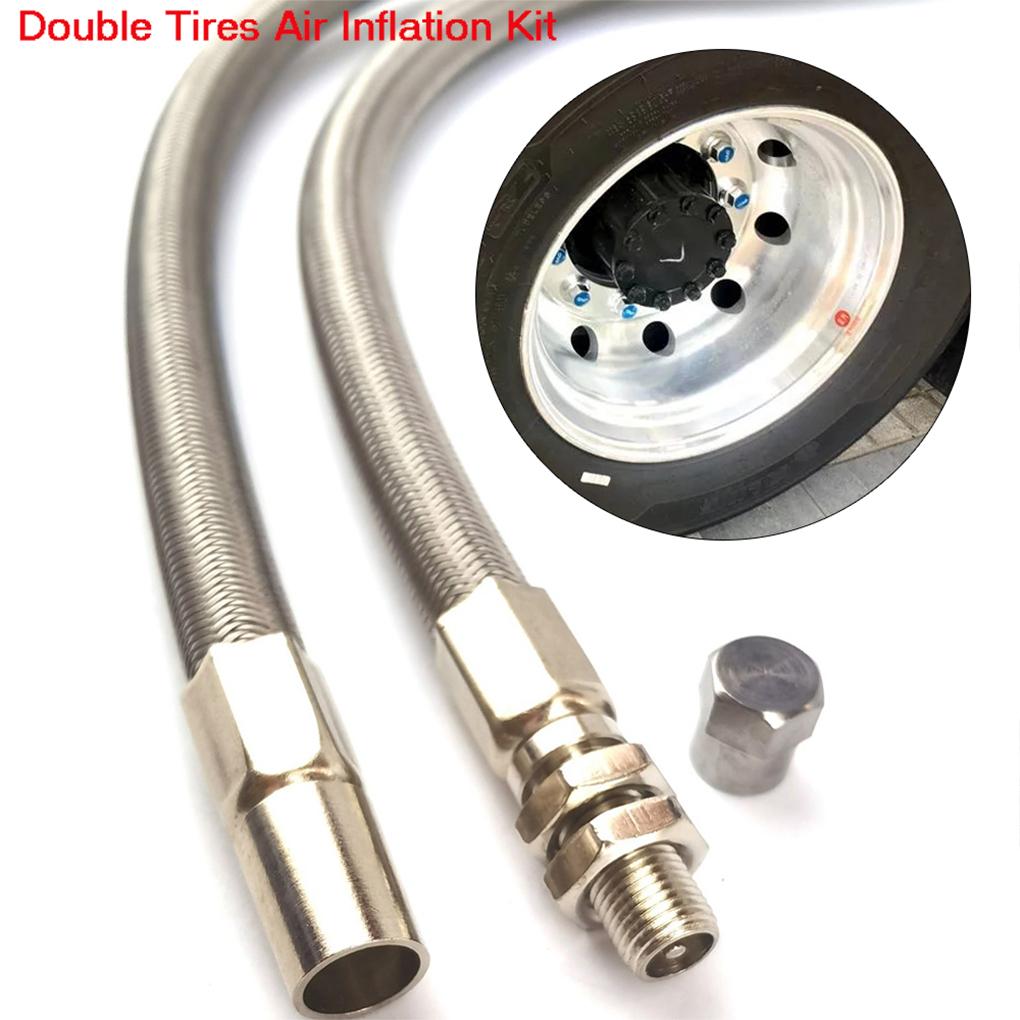 4pc/set Car Truck Bus Dual Tire Air Nozzle Inflation Extension Stainless Steel Braided Hose Metal Extension Tube For Tire Valves