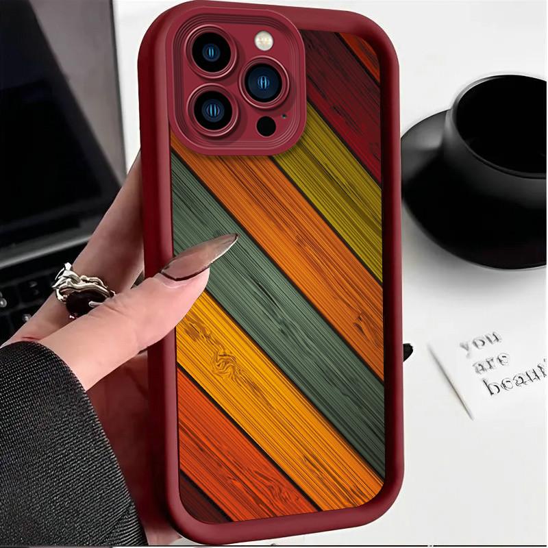 Rainbow Wooden Colorful Printed Fashion Case Flexible Soft Silicone TPU Shell Full Back Cover for iPhone Samsung