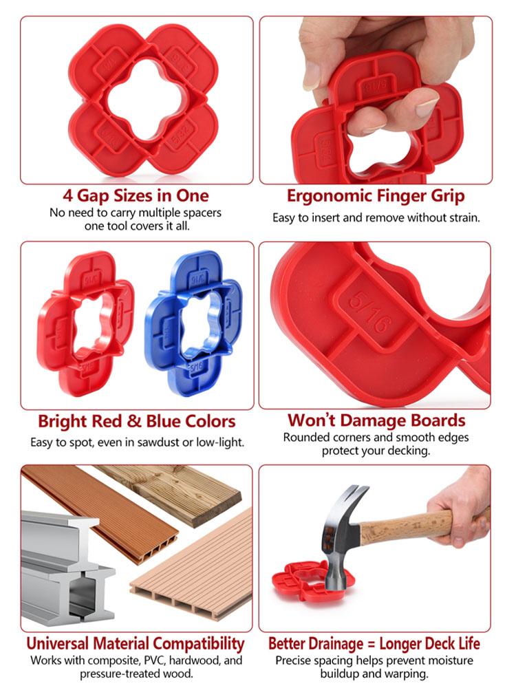 4pcs Deck Spacer Tools Multi-Size 5/32, 3/16, 1/4, 5/16 Deck Board Spacer Rings Portable Decking Board Spacer Rings