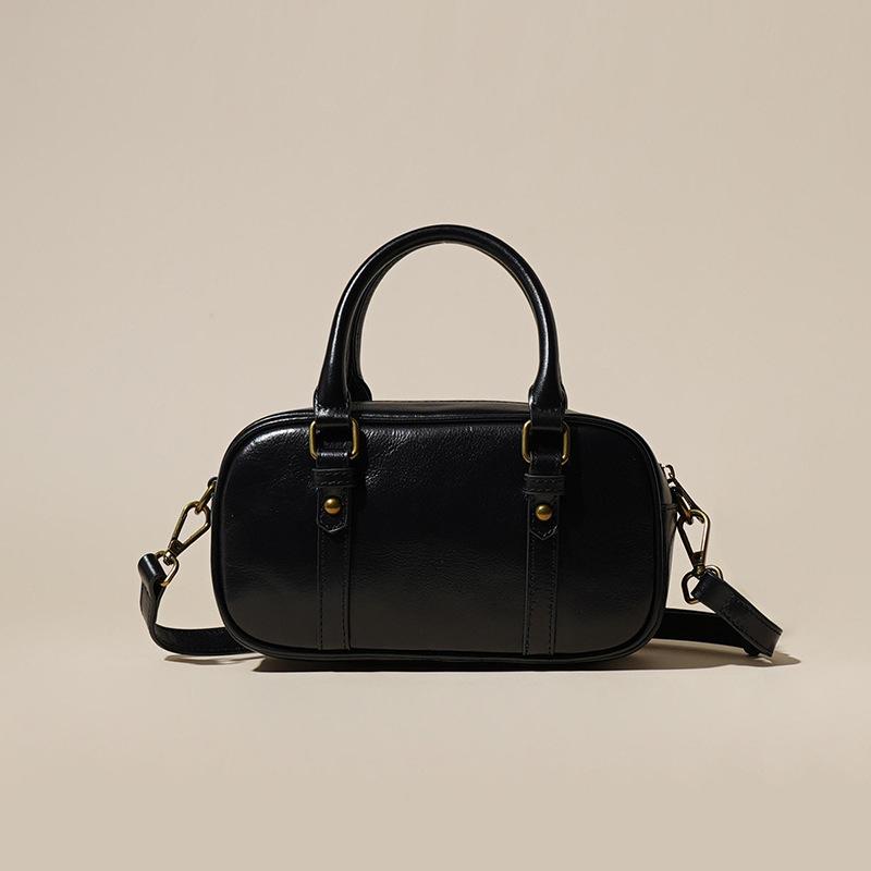 Top-grain Cowhide Retro Crossbody Women's Bag Fashionable Hand-held and Simple Hand-carried Bag
