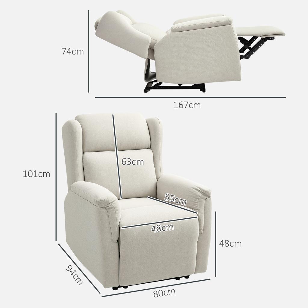 Recliner, Adjustable Upholstered Chair with Footrest, Reclines 160 degrees, Linen Look, Quick Assembly, Beige