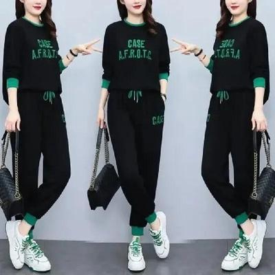 Übergröße Damen Frühling und Herbst Sportanzug Locker und Dünn Mode Lässig Western Stil Pullover Altersreduzierender Zweiteiler