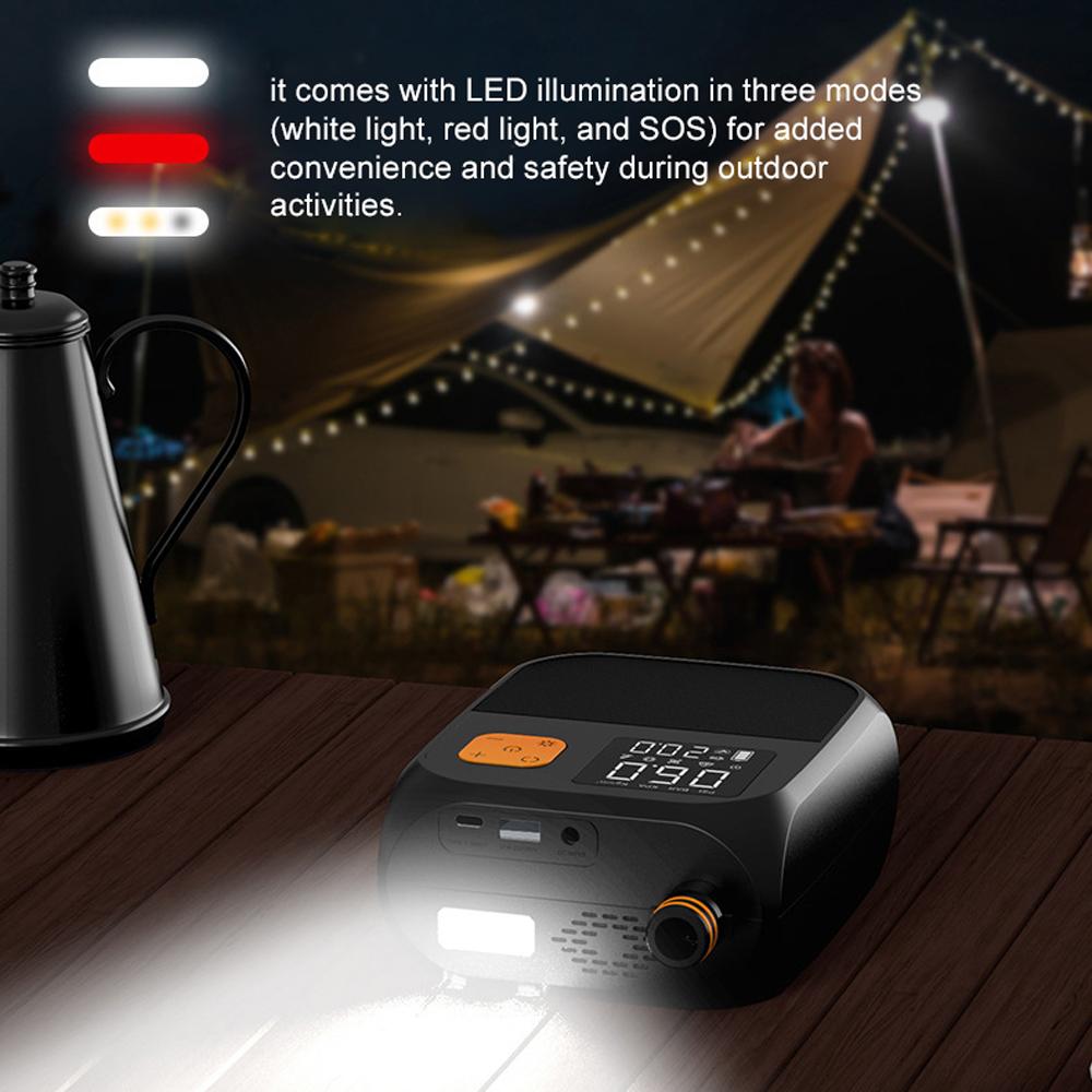 25PSI High Pressure Electric Air Compressor Pump Power Bank with 6 Nozzles and LED Light for Inflatable Boat Surfboard Stand-up