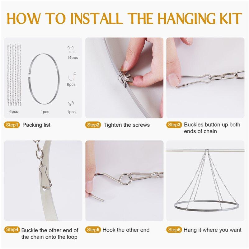 CYCLI-Ceiling Drapes 12 Inch Round Canopy Hoop Hanging Kit For Wedding And Gazebo Decor