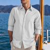Men's White Long Sleeve Button Down Shirt Casual Beach Top