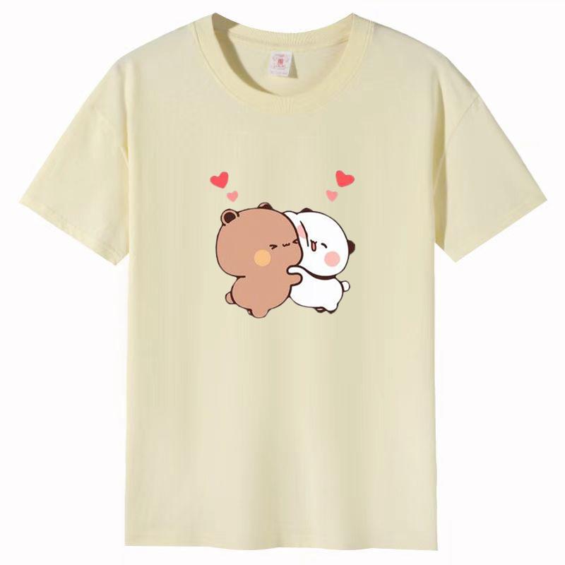Women Panda Bear Cartoon T Shirt Cute Tshirts Cotton Short Sleeve Girls Print Tees O-Neck Kawaii Tops Casual