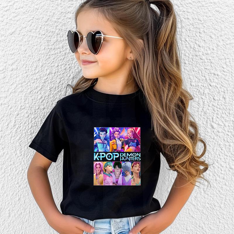 Kpop Demon Hunters Children's Clothing Short Sleeve T-shirt Cute Kpop Demon Hunters Tiger Harajuku Tshirt for Boys Girls