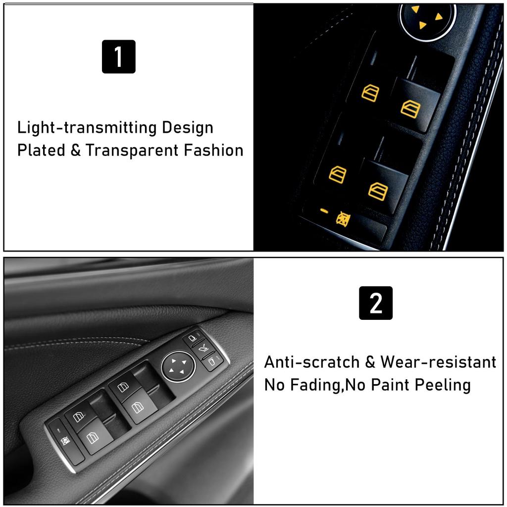 Moonlinks Inner Door Power Window Switch Button Cover Trim Sticker Replacement for Mercedes Benz