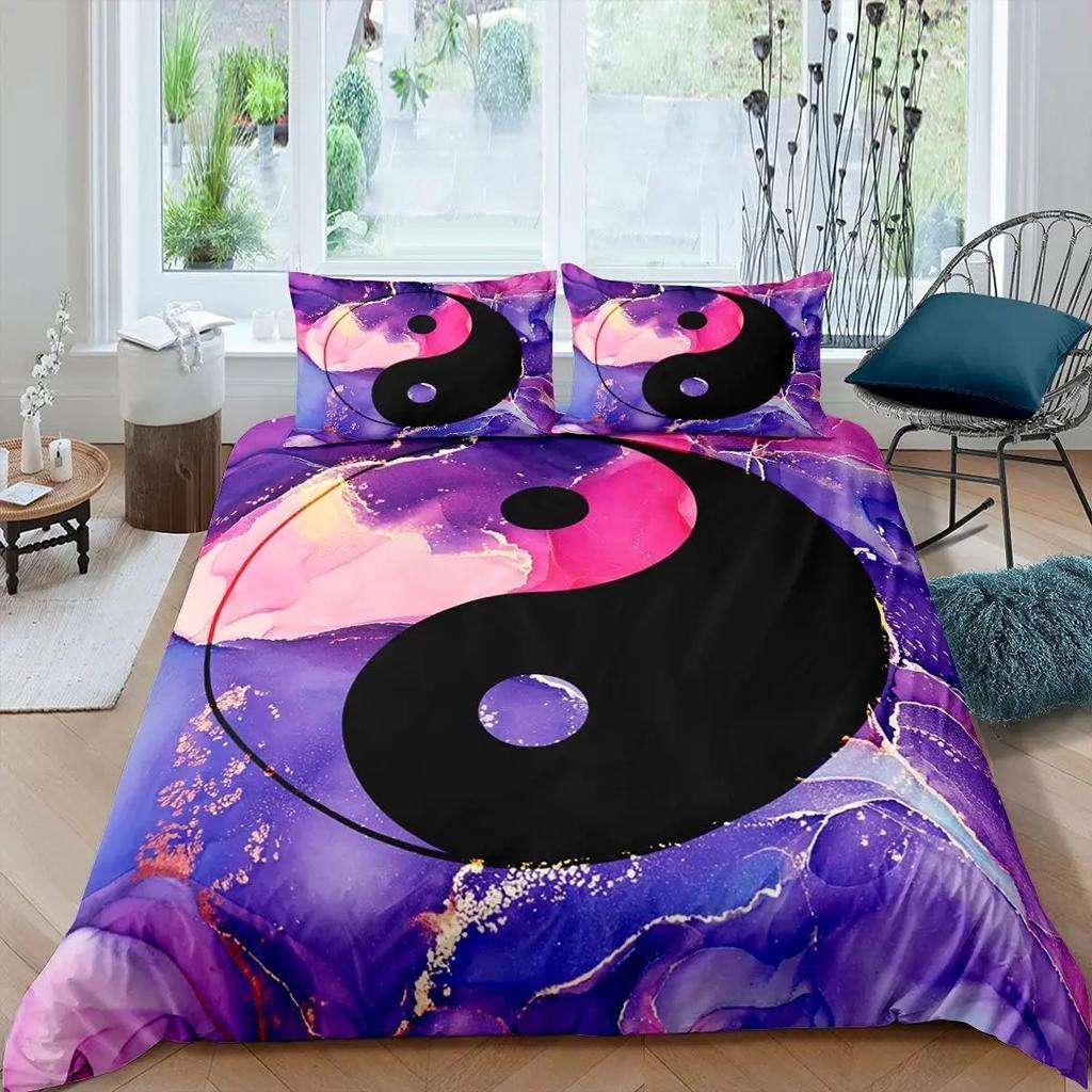 Black And White Duvet Cover Set Bohemian Mandala Bedding Set For Boys Yin And Yang Polyester Comforter Cover King Size