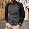 Herren T-Shirts Langarm Rundhals Patchwork Lässig Raglanärmel