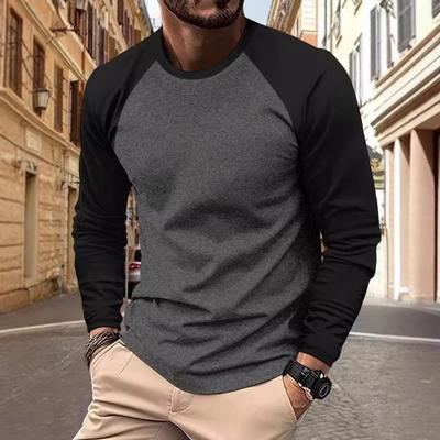 Herren T-Shirts Langarm Rundhals Patchwork Lässig Raglanärmel