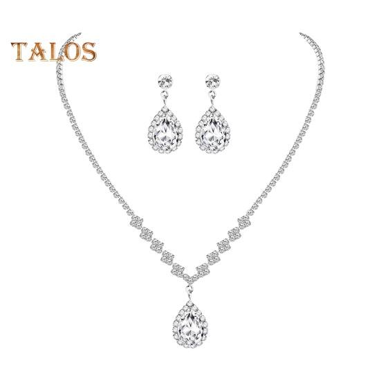 1 Set Women Jewelry Set Rhinestone Necklace Earrings Prom Wedding Party Bride Water Drop Dangle Earrings Formal Occasions Neck Jewelry