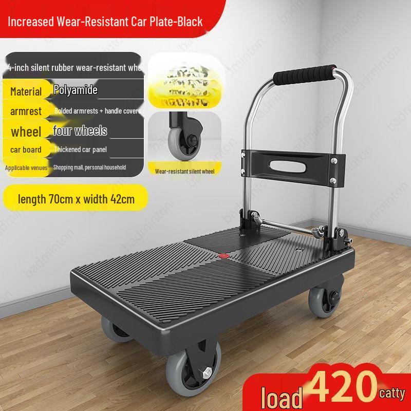 Compact Folding Silent Trolley: 4-Wheel Cart for Cargo, Household Moving, and Handling.
