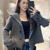 Women's Large Lapel Short Cardigan Jacket - 2026 Autumn/Winter Knit Drawstring Long-Sleeve Button-Up Sweater