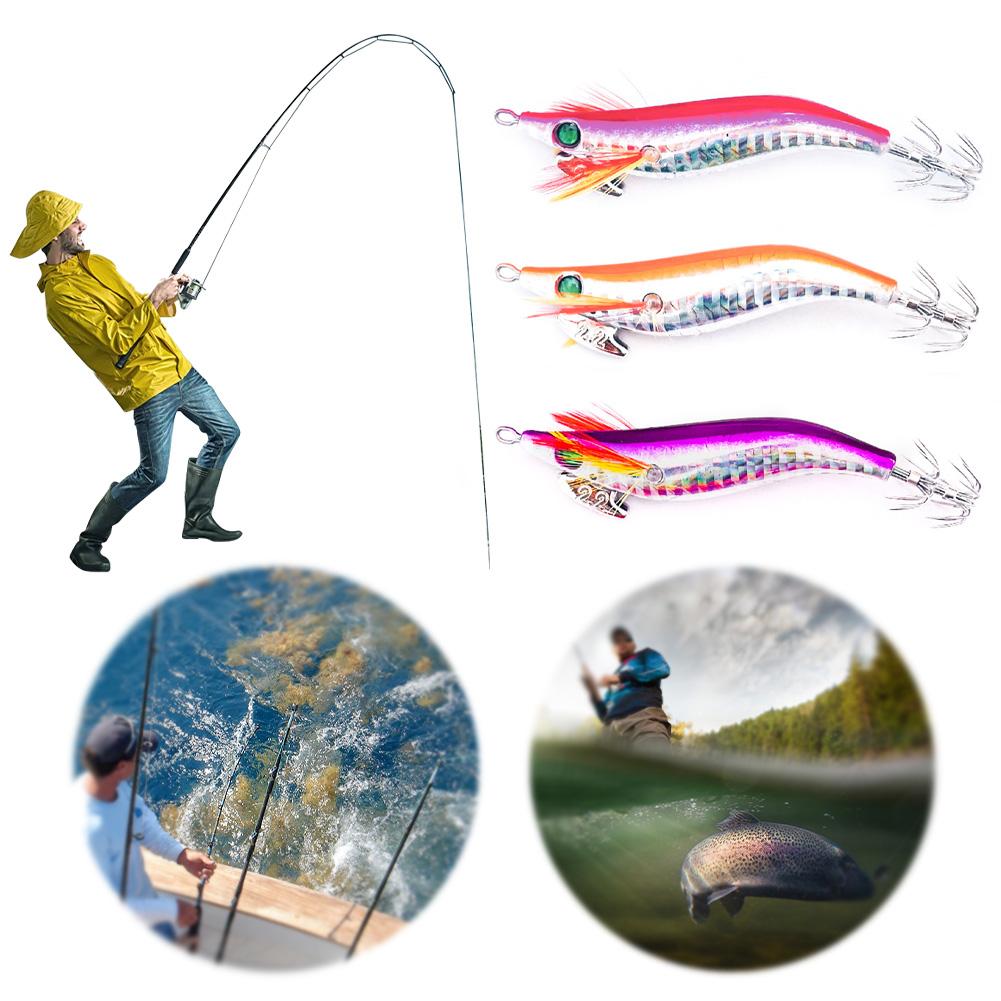 Luminous Squid Jigs 90mm 6g Artificial Squid Hook Wood Shrimp Cuttlefish Hard Bait for Fishing Squid Octopus Pesca