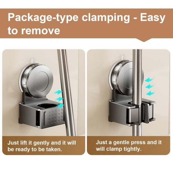 Suction Cup Mop Holder No Drilling Wall Mount Broom Mop Organizer Reusable Removable Bathroom Kitchen Garage Laundry Room Mop Hanger