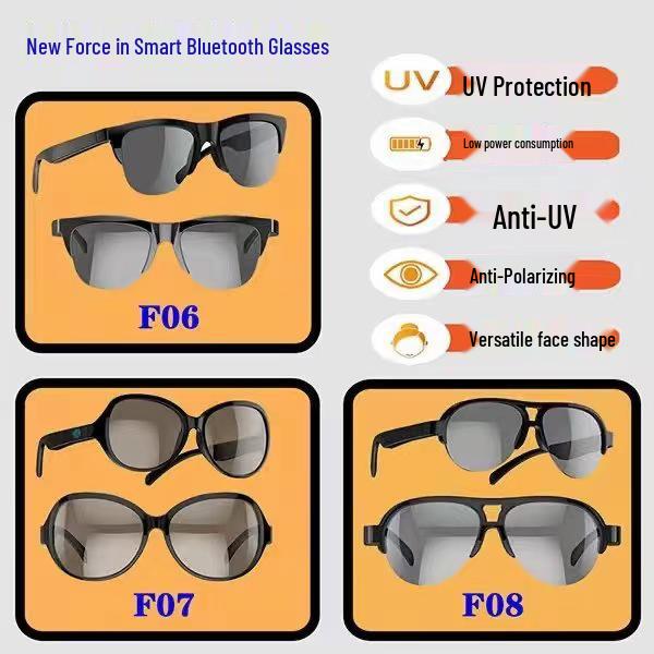 F06/F07/F08 Chytré sluneční brýle: Módní Bluetooth sluchátka s brýlemi.