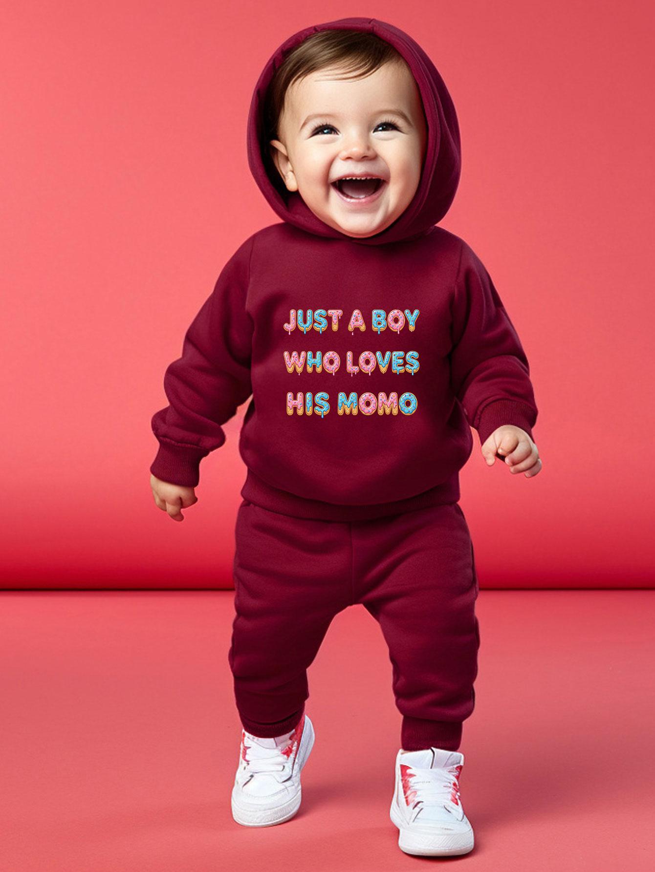 

Boys casual two-piece set including a hooded top printed with fun patterns of a boy loving his mother and elastic waist cuffed trousers 2-3Y бордовий