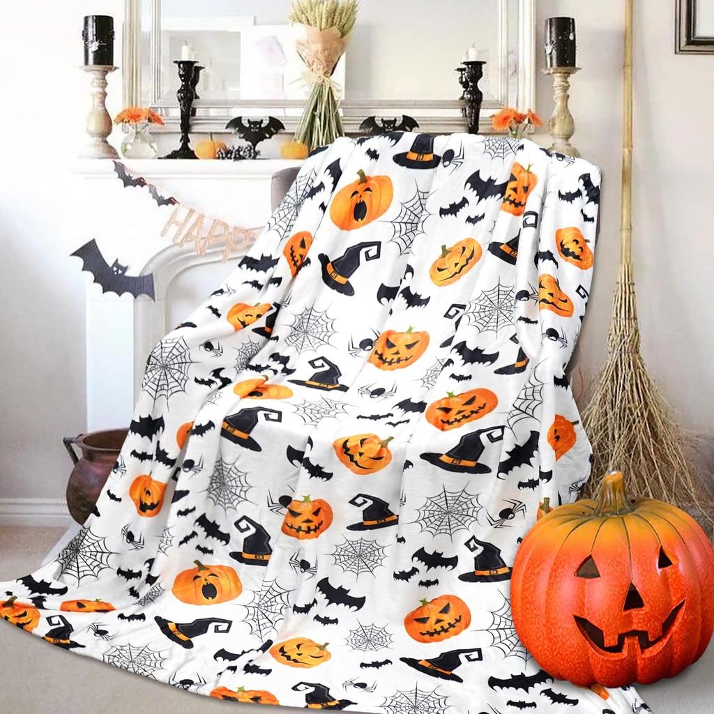 Cute Halloween Blanket Pumpkin Bat Halloween Blankets and Throws Halloween Fleece Throw Blanket for Couch Sofa Gifts for Kids