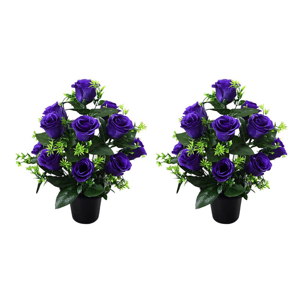 2pcs Long Time Faux Roses Adornment Realistic Silk Flower Bouquets for Cemetery and Christmas Home Decorations