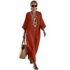 Summer Fashion Casual Hot Sale Solid Color Pocket V-neck Loose Imitation Linen Cotton Dress Women's Clothing
