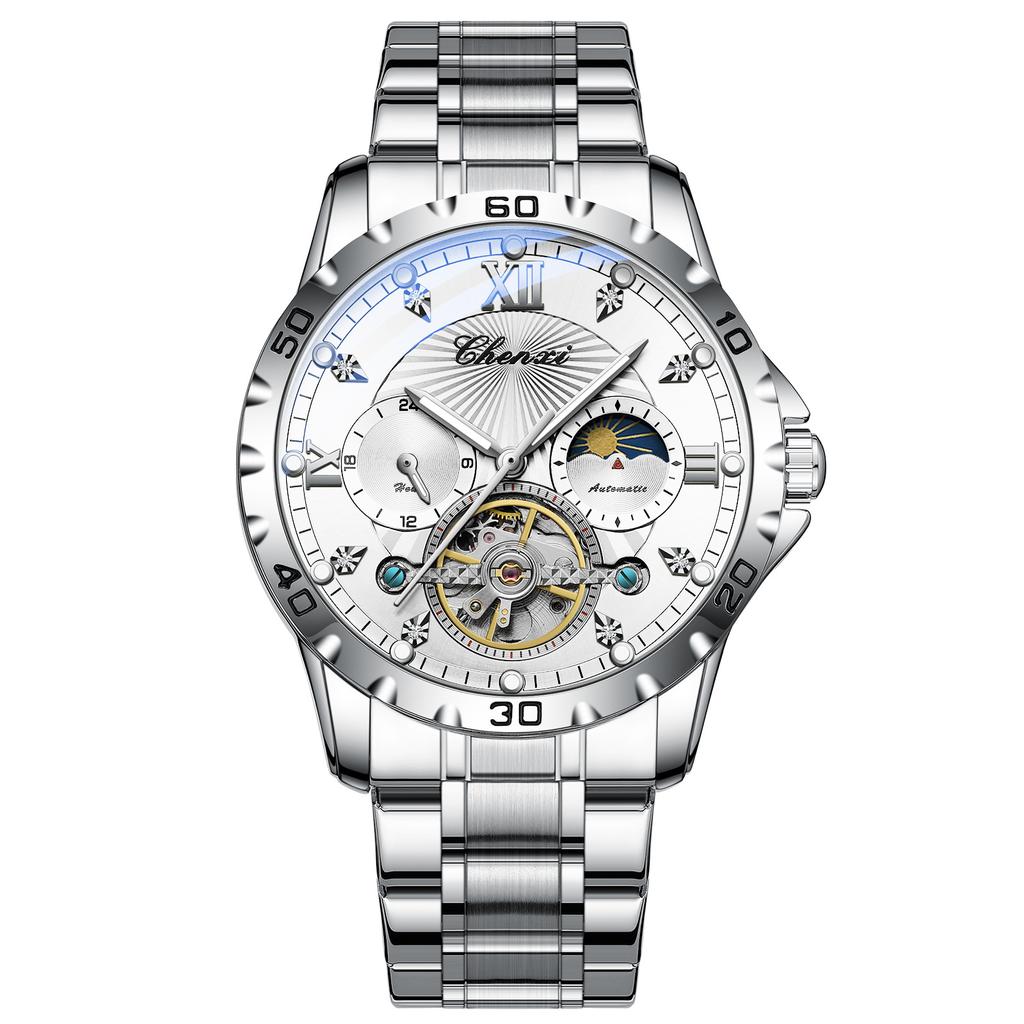 Men' s Watches Fashion Automatic Self- winding Mechanical Watch for Man Sapphire Mirror Moon Phase
