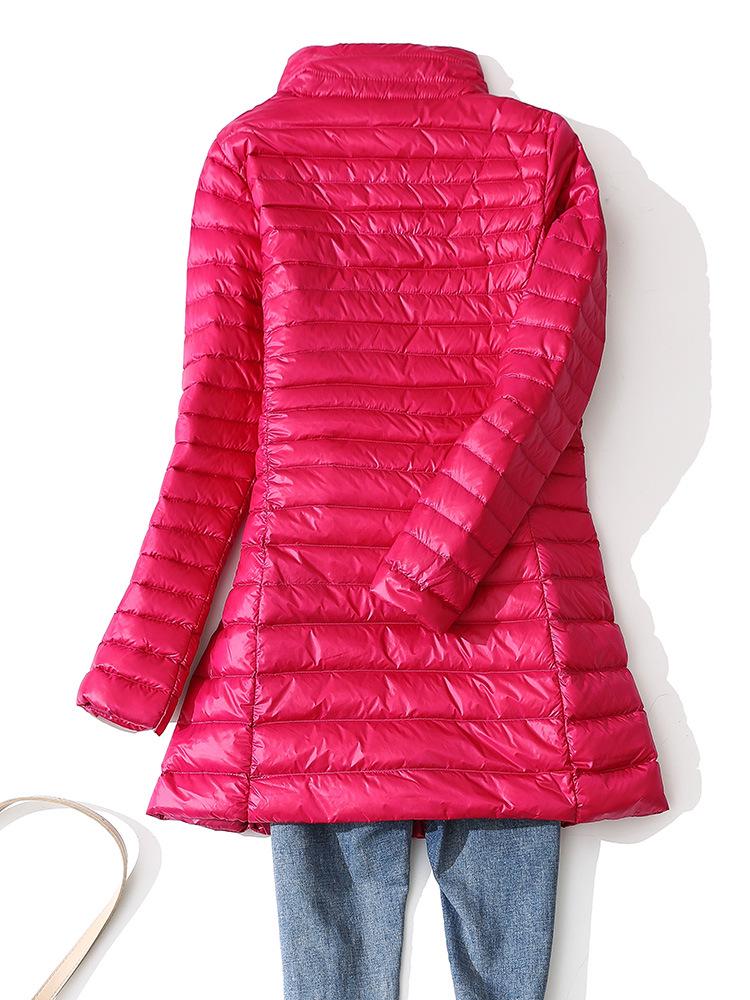 Women's Mid-Length Lightweight Down Jacket - New Fall/Winter Slim Fit with Stand Collar & Long Sleeves, Plus Size, White Duck Down.