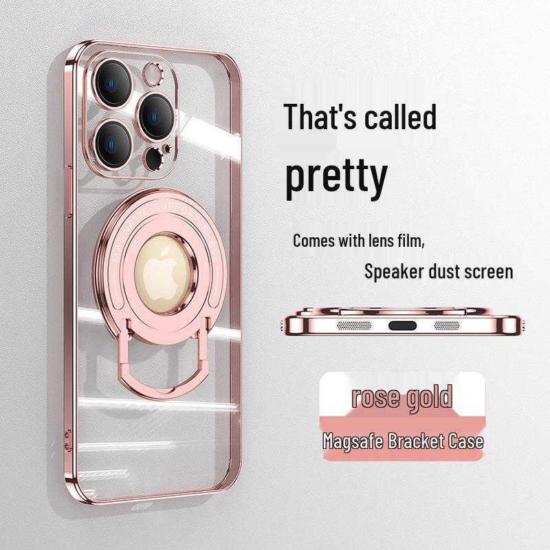 

Гальванизированный чехол с магнитной фиксацией для iPhone 16 с невидимой подставкой – Мягкая, прозрачная накладка для iPhone 14 Pro Max iPhone 15