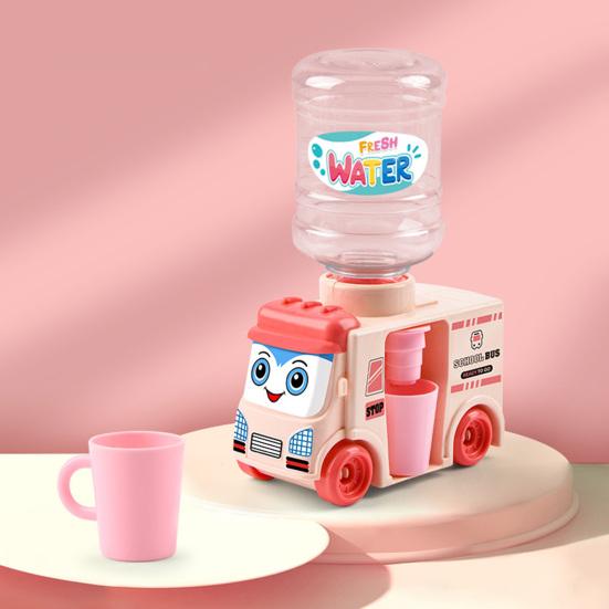 Mini Water Dispenser Bus 2 In 1 Press To Get Water Out Bottle Replaceable Pretend Play Funny Kids Water Dispenser Toy Children Gift