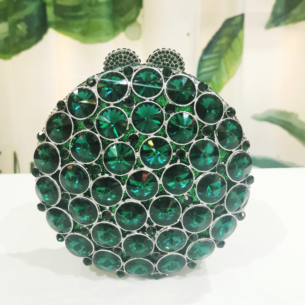 WHTUOHENG runde grüne Diamantkristall Abend-Clutch Tasche Strass Handtasche Luxus Damen Party Abschlussball Geldbörse Mit Steinen Clutches