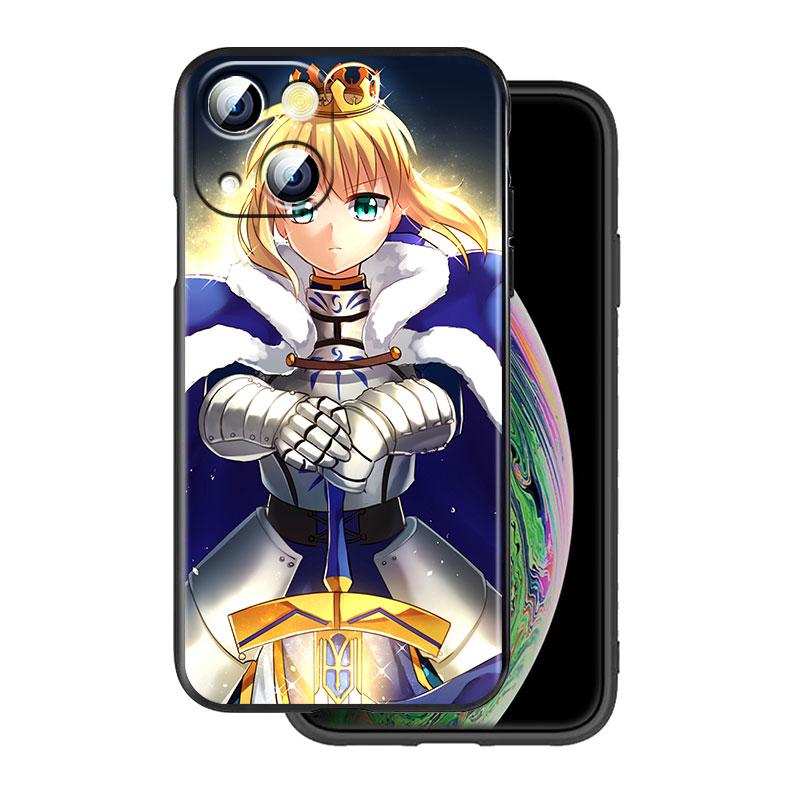 Anime fate stay night saber Cover For Apple iPhone 14 13 12 11 SE XS XR X 7 8 6 mini Plus Pro MAX 2020 Black Phone Case
