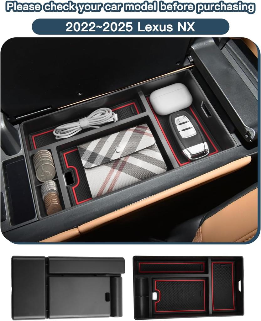 Console Organizer for 2022-2026 Lexus NX/RZ Accessories Armrest Storage Tray Black ABS High Quality Easy Install Space Saving