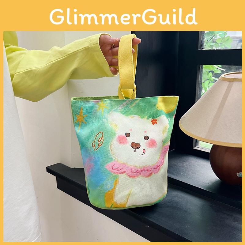 Charming Cartoon Printed Medium Canvas Handbag Unique Bucket Style Mom Bag