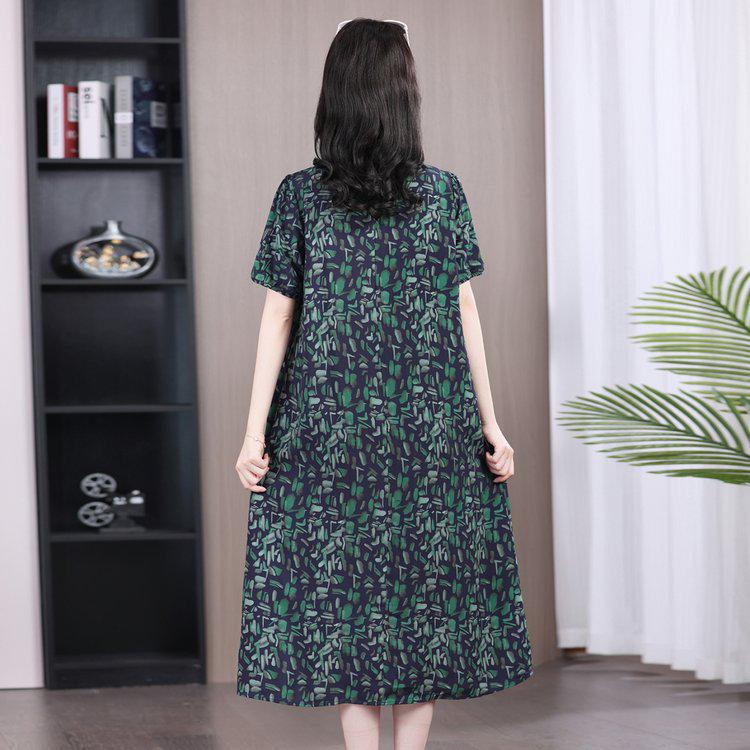 Summer 2026 Plus Size Cotton Silk Long Dress for Middle-Aged Women