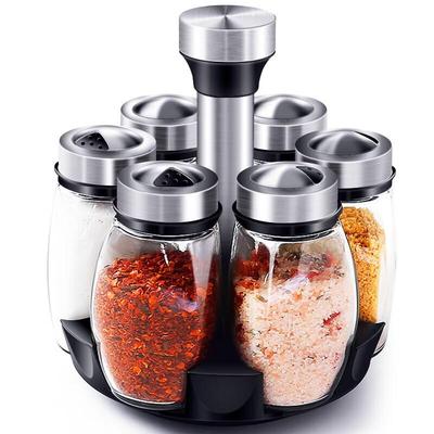 Chahua 7-Piece Rotating Glass Spice Jar Set
