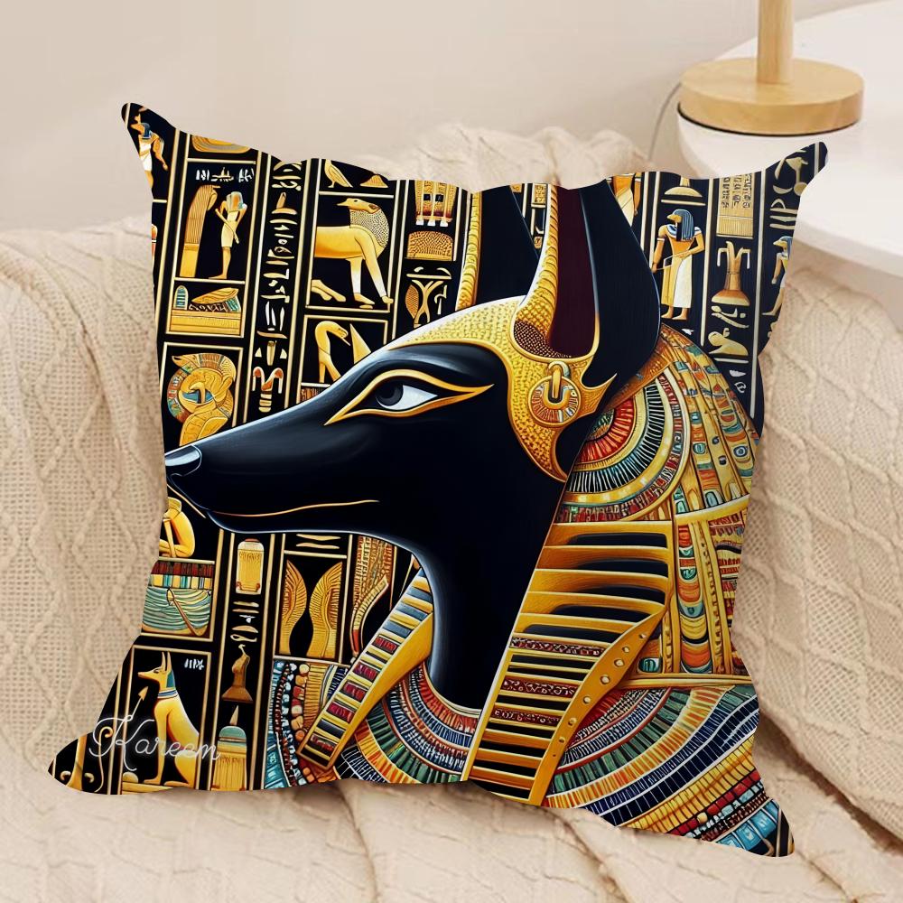 Ancient Egyptian Cultural Elements Cushion Cover Silky Short Plush Invisible Zipper Dustproof Sofa Pillow Case For Home Decor 30x30cm