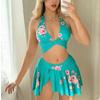 Women Polyester Swimwear Bikini Set With Sheer Mesh Inserts For Water Sports