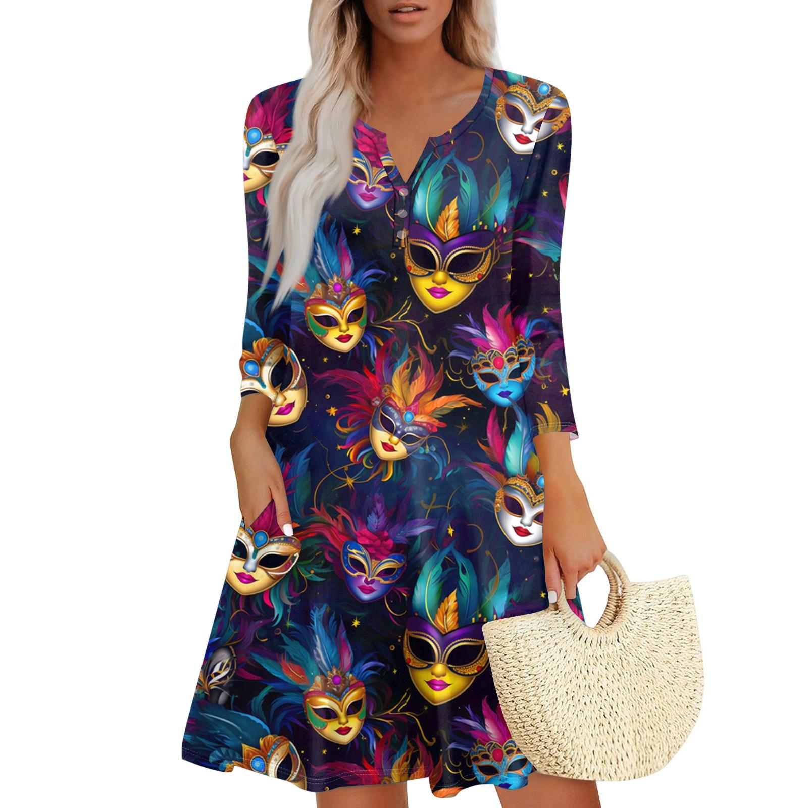 

Women s Dress Loose V Neck Three-quarter Sleeve With Pockets Dress XL чорний