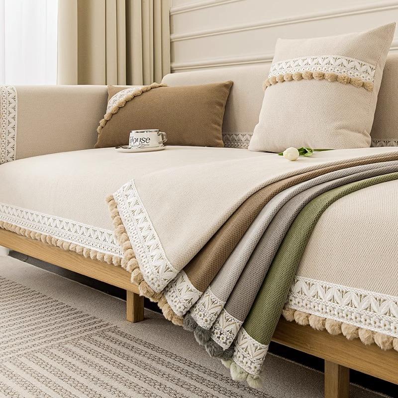 Sofa Cushion Four Seasons Universal Non-Slip Mat Japanese Style Log Style Cream Color Imperial Concubine Four-Seat Cushion