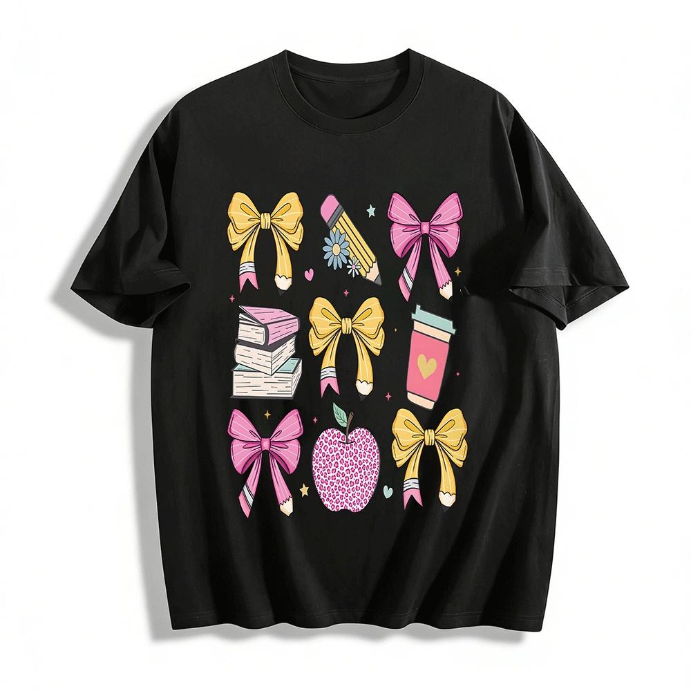 Cute School Style Pencil Bow Print Casual T-Shirt For Girls Pure cotton T-shirt XXS