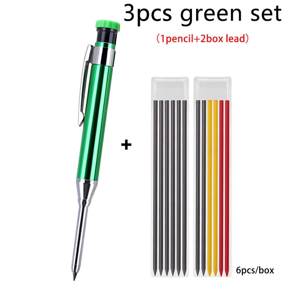 1-6Pcs Metal Solid Carpenter Mechanical Pencil Set with Sharpener Lead Core Deep Hole Construction Marking Scriber Tool Supply